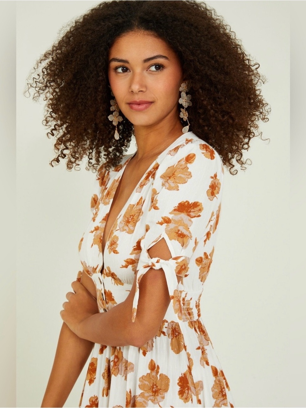 Altar’d State Floral Midi Dress Cream Rust Boho Western Prairie Size L